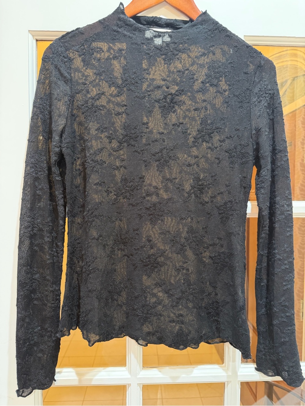Umgee Black Floral sheer Lace Mesh Mock Neck Top Small Goth Romantic whimsigoth